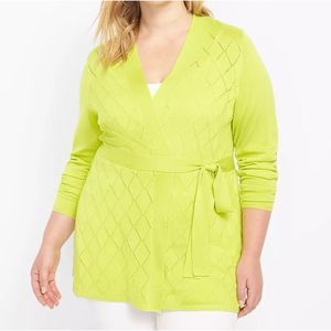 Open-Front Stitch-Detail Belted Cardigan